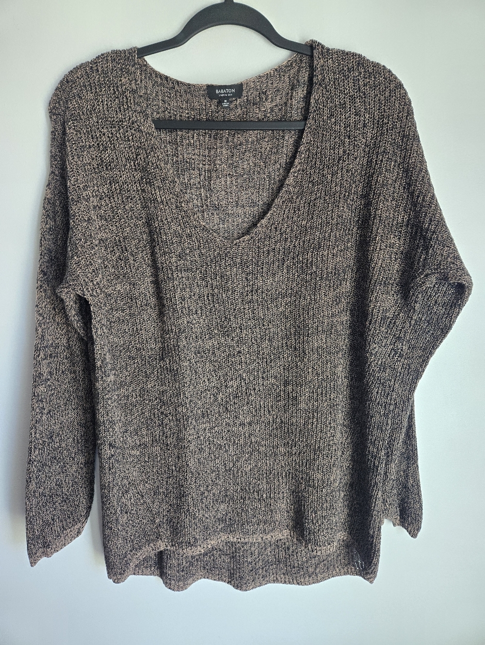 BABATON Tan And Black V‑Neck Knit Linen And Silk Sweater